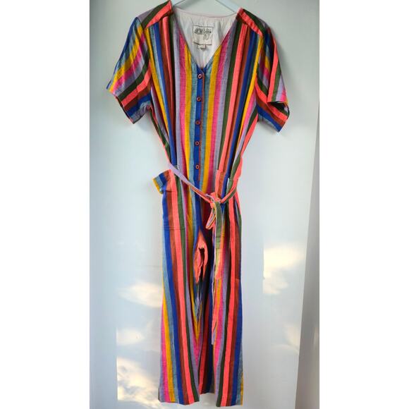 Ace & Jig Striped Rainbow Romper Jumpsuit $345 Organic Cotton Womens Large EUC - Picture 2 of 12